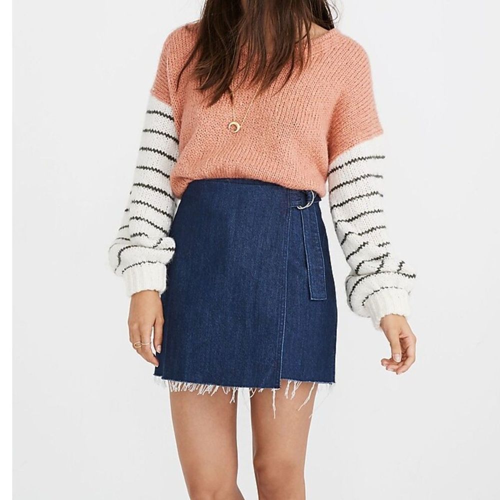 Madewell Denim Raw-Hem Mini Wrap Skirt